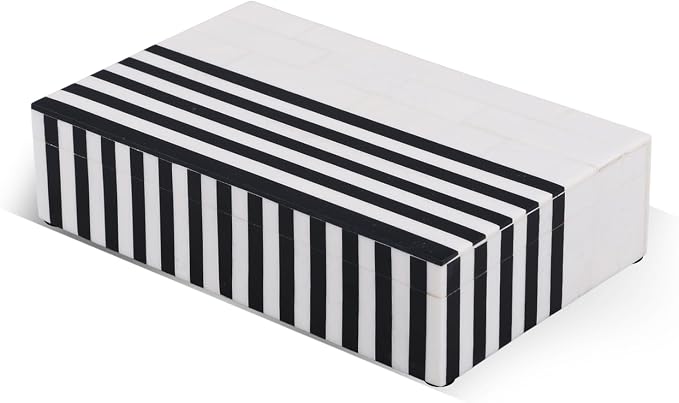 Handicrafts Home Large Decorative Storage Box with Lid – Black White Modern Storage Box, Remote Control Organizer for Coffee Table, Console & Living Room Decor – Mono Lead 12 x 6 x 2