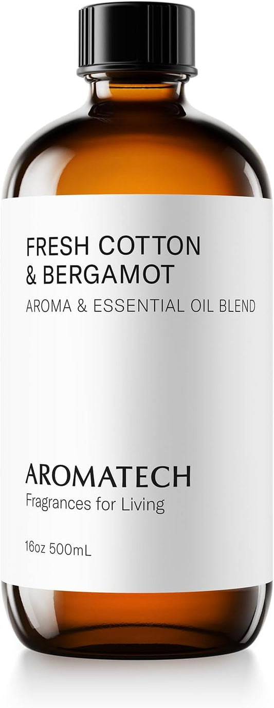 AromaTech Fresh Cotton and Bergamot Essential Oil Blend: Luxury Hotel Inspired Aromatherapy with Bergamot, Fresh Cotton & Sandalwood for Ultrasonic Diffusers & Nebulizers (500 mL)