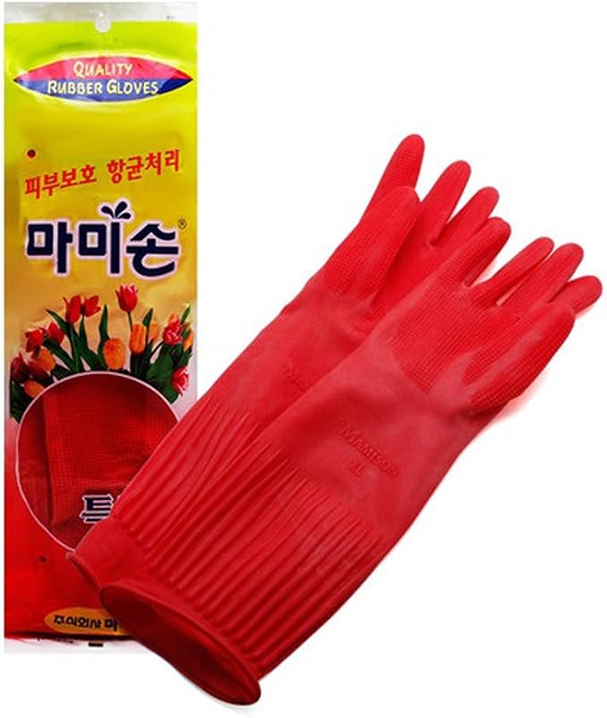 MAMISON Quality Kitchen Rubber Gloves (1 Pairs, X-Large), Cleaning, Washing, Non-Slip Reusable Natural Latex Gloves, House Hold. Korean Kitchen