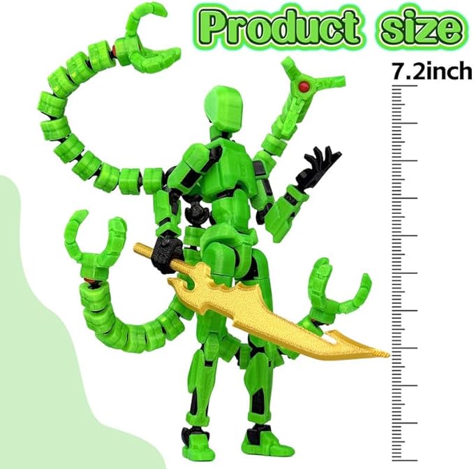 T13 Action Figure, Assembly Completed Dummy 13 Action Figures,T 13 3D Printed Toys - The Premium Action Figures for Sci-Fi Enthusiasts,Four Claws Robot (Green - Glows in The Dark, 5.2 Inch)
