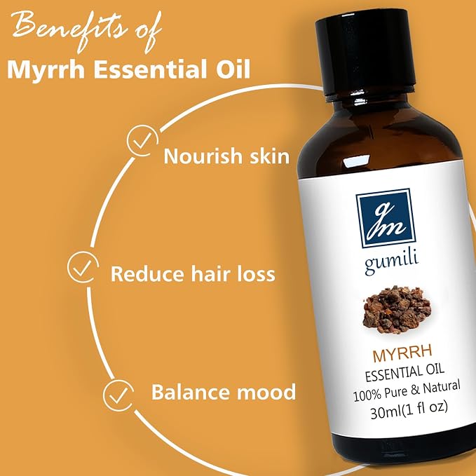 GM Gumili Frankincense and Myrrh Essential Oil Set, 2 Pack x 30ml, 100% Pure Undiluted Essential Oils for Diffuser, Aromatherapy, Meditation & Skin Care