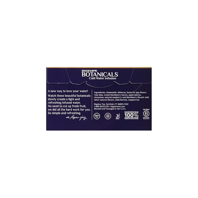 Bigelow Botanicals Cold Water Infusion Blackberry Raspberry Hibiscus Tea Bags 18 Count Box (Pack of 1), Herbal Infusion, Caffeine Free, 18 Tea Bags Total