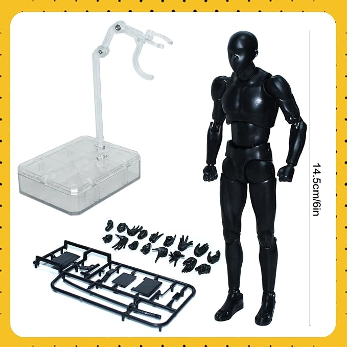 AXITWXIT Action Figures Body-Kun DX & Body-Chan DX PVC Figure Model Drawing for S H Figuarts with Box for Artists (Black, Male)