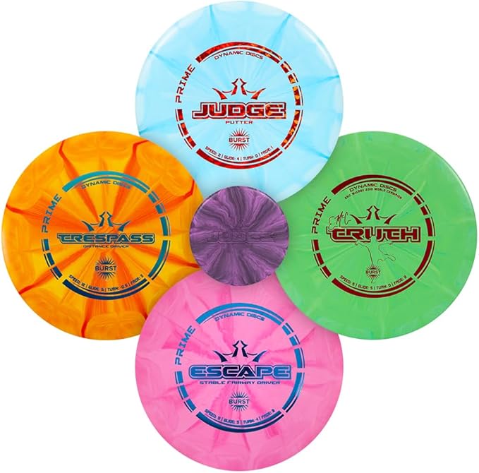 Dynamic Discs Prime Burst 4-Disc Golf Starter Set | Includes Putter, Midrange, Fairway & Driver + Mini Marker | Golf Discs Set for Beginners | 170-176g | Beginner Pack for Amateurs