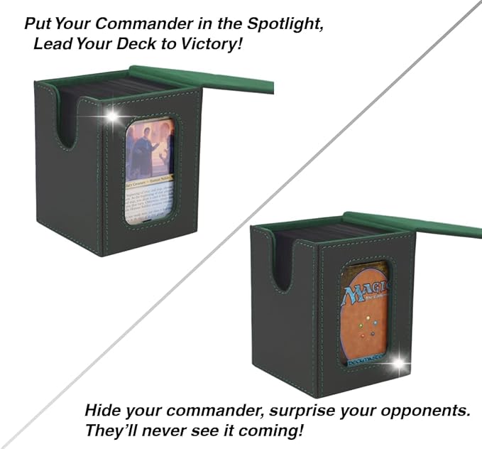 Venssu MTG Deck Box for Commander Display,Card Deck Box Fits 100 Double Sleeved Cards,TCG with 2 Dividers and 1 Toploader (Black＆Green)