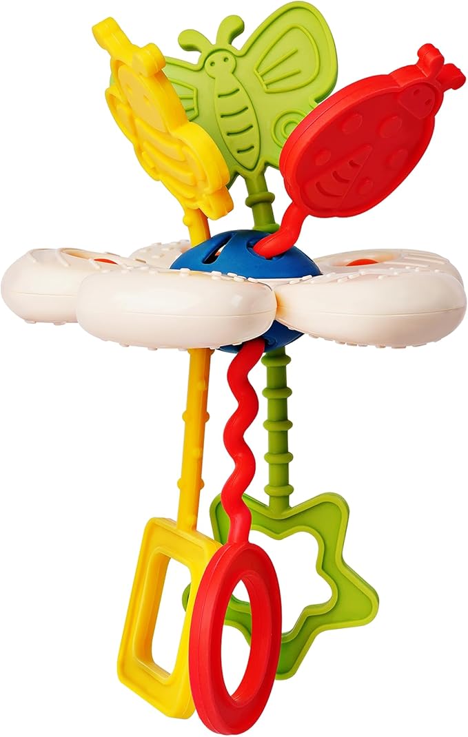 LiKee Montessori Toys for Baby 18+ Months, Sensory Baby Toys for Infants 1+ Years Old, Silicone Pull String Fidget Toy Gift for Toddlers Boys Girls Stroller Crib Car Seat Travel (Daisy)