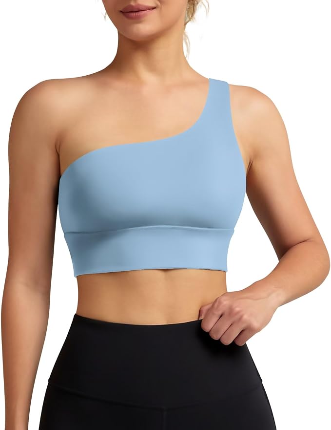 Queenie Ke Womens One Shoulder Sports Bra Left Side Strap Yoga Bras Gym Training Workout Crop Tops