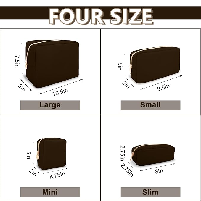 UIXIZQ Small Makeup Pouch for Purse, Nylon Travel Toiletry Storage Pouch Cute Preppy Cosmetic Bag for Women Girls, Waterproof Makeup Organizer Skincare Bag Purse with Zipper (Small-Chocolate)