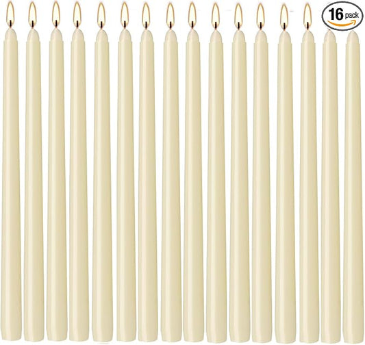 WPONSZU 16 Pack Ivory Taper Candles, 7-8 Hours Burn Time, Unscented, Smokeless and Dripless, 4/5 x 10 Inch for Christmas,Household,Dinner,Wedding,Valentine's Day,Party and Home Décor Candlesticks