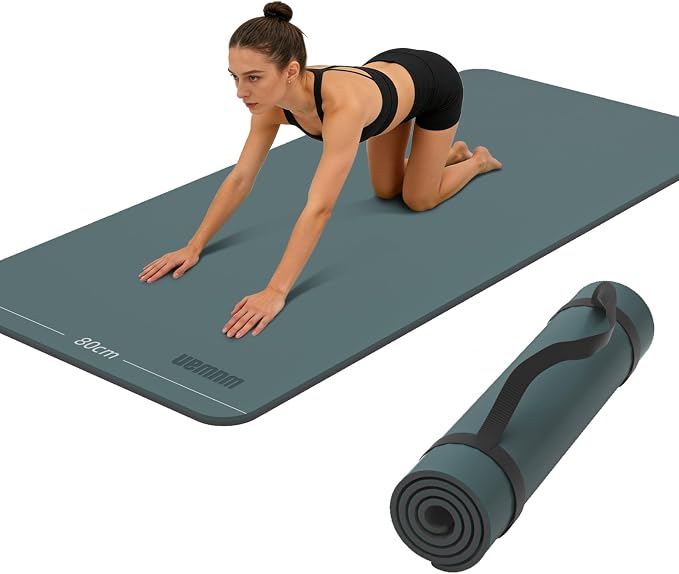 Wide Yoga Mat-80cm Extra Thick 1/3'' Fitness Exercise Mat Carry Strap