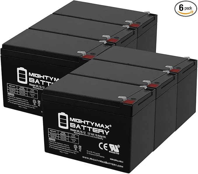 Mighty Max Battery 12V 15AH F2 Battery Replacement for Little Tikes H2 Toy Car - 6 Pack