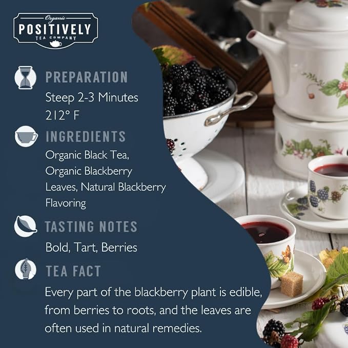 Organic Positively Tea Company, Blackberry Black Tea, Loose Leaf, 4 Ounce