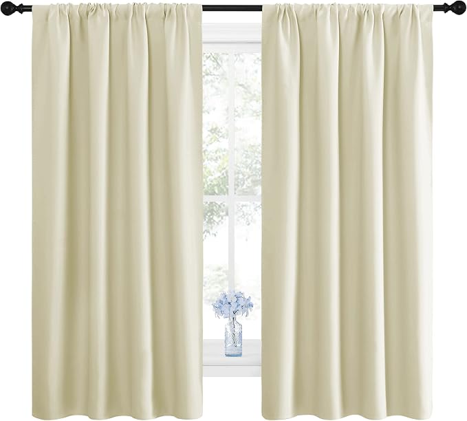 NICETOWN Blackout Curtains for Living Curtains, Room Darkening Window Curtain Panels, Easy-Care Solid Thermal Insulated Draperies/Drapes for Daughter Room (Beige, 2 Panels, 42 by 63)