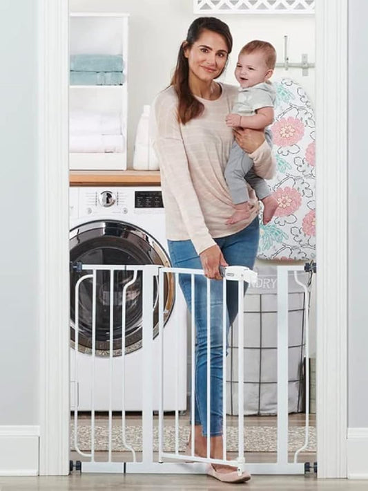 Regalo Safety 38" Baby Gate for Doorways & Bottom of Stairs, Pressure Mount Design for Babies, Toddlers & Pets, Tested & Safe for 30 Years, American Designed, American Owned, White