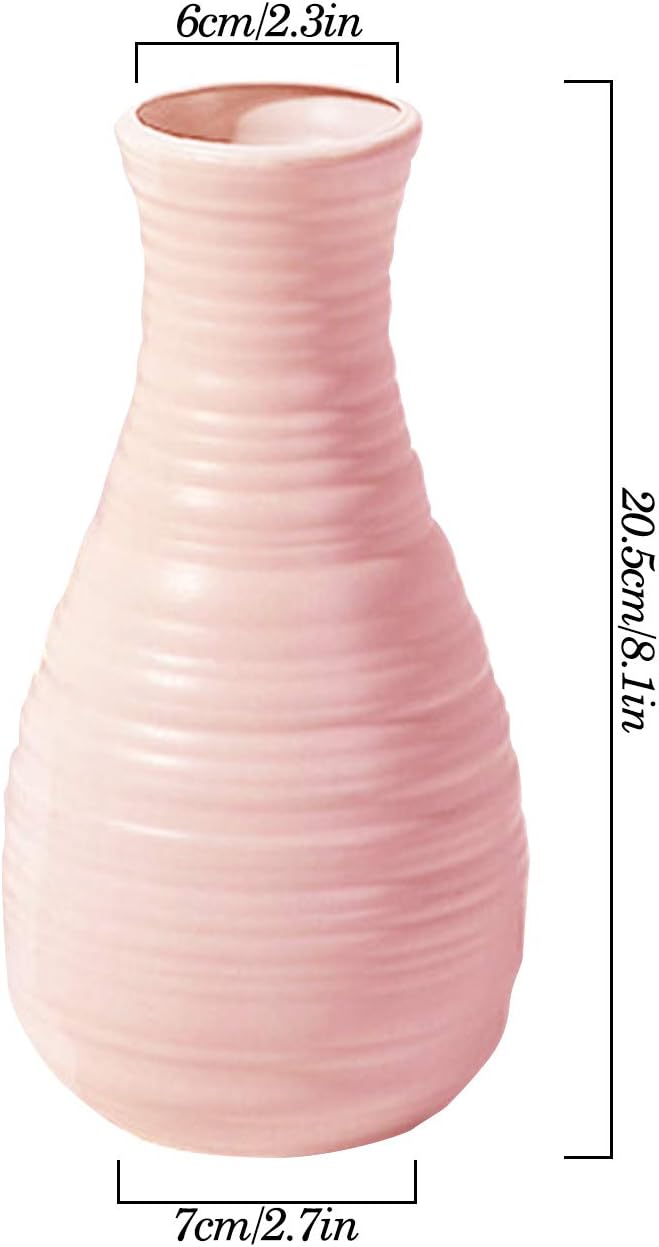 Unbreakable Vase for Flowers, Ceramic Look Plastic Vase for Home Decor, Living Room, Table (Seashell Pink)