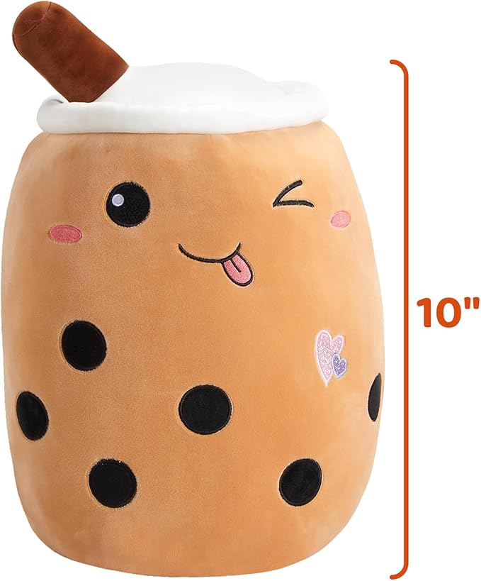 Athoinsu Light Up Boba Milk Tea Plush Pillow,10''Kawaii Chocolate Bubble Stuffed Animal Toy with LED Lights,Birthday Christmas Holiday Valentines Gifts for Kids,Girls,Boys