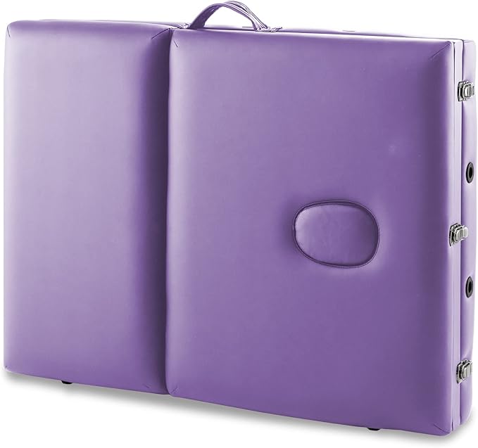Saloniture Professional Portable Lightweight Tri-Fold Massage Table with Aluminum Legs - Includes Headrest, Face Cradle, Armrests and Carrying Case, Lavender