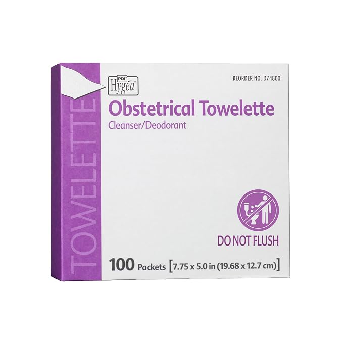 Hygea Obstetrical Towelette, Postpartum Care, Feminine Personal Cleansing Wipe With Benzalkonium Chloride, Individually Wrapped, 100 Wipes Per Box