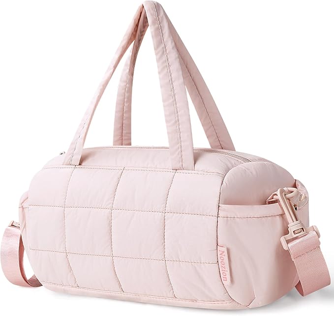 Noozion 12 Inch Mini Gym Bag for Women, Lightweight Quilted Crossbody Duffle Bag with Wet Pocket, Dual Side Pockets, Adjustable Strap, Small Workout Bag for Yoga, Pilates, Swimming & Daily Use
