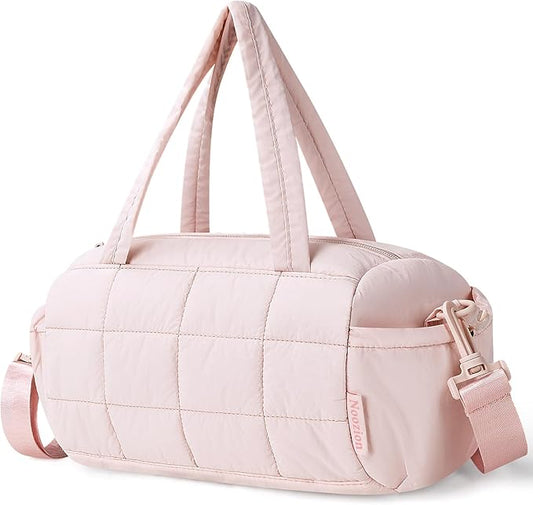 Noozion 12 Inch Mini Gym Bag for Women, Lightweight Quilted Crossbody Duffle Bag with Wet Pocket, Dual Side Pockets, Adjustable Strap, Small Workout Bag for Yoga, Pilates, Swimming & Daily Use