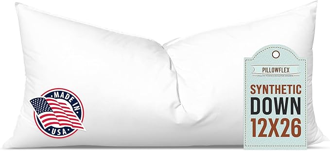 Pillowflex Synthetic Down Pillow Insert 12x26 in - Karate Chop Pillow | Large Rectangle Sham Form, Plush Polyester Cotton Blend, Cloud-Like Comfort, Clump-Resistant Fill, Smooth Elegant Finish