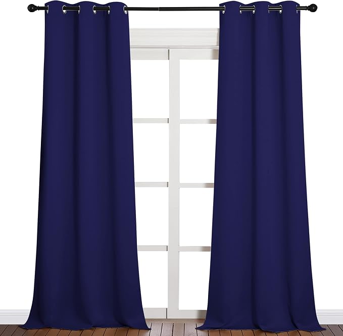 NICETOWN Window Drapes Long Curtains - Living Room Panels Grommet Top Window Treatment for Hall & Guest Room (Navy Blue, 42 inches Wide x 95 inches Long, 2 Pieces)