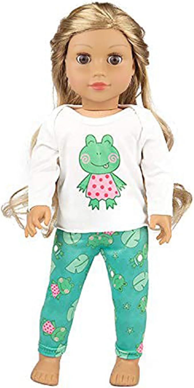 Ecore Fun 2 Sets 16-18 Inch Doll Clothes Pajamas Outfits for 18 Inch Girl Doll - 2 Pcs Tops + 2 Pcs Pants