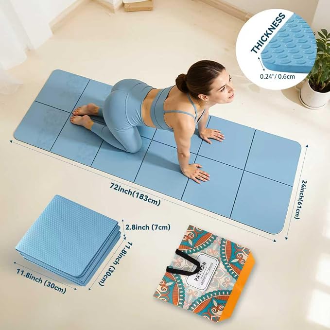Foldable Yoga Mat Thick Non-Slip Exercise Mat - Packable Travel Fitness Mat with Carrying Bag for Yoga, Pilates, Workout, Home & Gym
