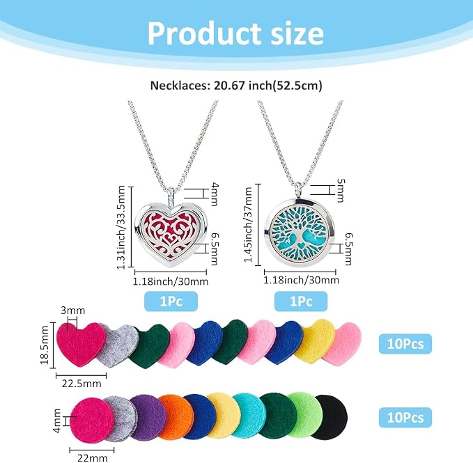 SUPERFINDINGS 2 Styles Essential Oil Necklaces Perfume Pendant Necklaces with 20 Felt Pads Diffuser Locket Necklace Essential Oil Jewelry Gift Perfume Pendant Aromatherapy Necklace for Women Men