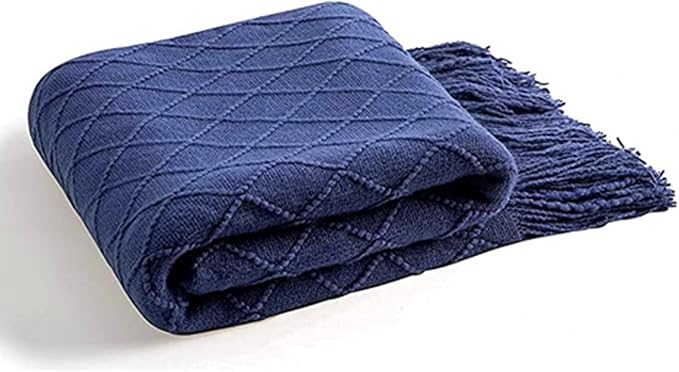 inhand Navy Blue Knitted Throw Blanket for Couch and Bed, 60"x80" | Soft Living Room Home Decor Knitted Twin Size Blanket, Outdoor Lightweight Breathable Summer, Farmhouse Warm Woven Decorative