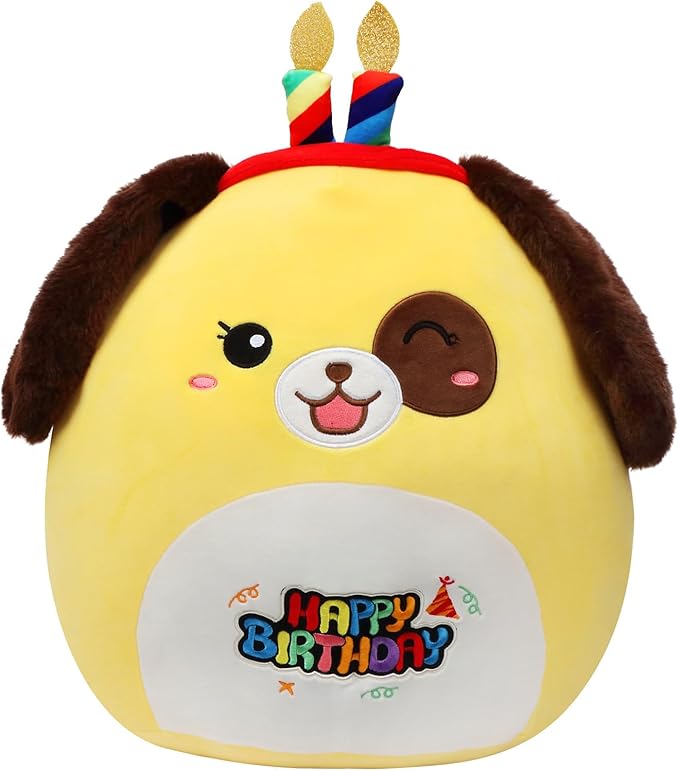 20-Inch Birthday Dog Plush Pillow Jumbo Happy Birthday Throw Pillow Cute Puppy Plush Toy Giant Soft Hugging Stuffed Animal Gifts for Kids Adults,Yellow