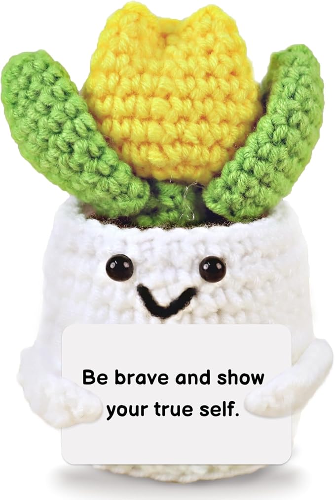 Funny Easter Basket Stuffers Positive Crochet Plants Tulip Easter Gifts for Mom Wife Grandma Teacher Appreciation Mini Crochet Tulip Inspirational Novelty Gifts