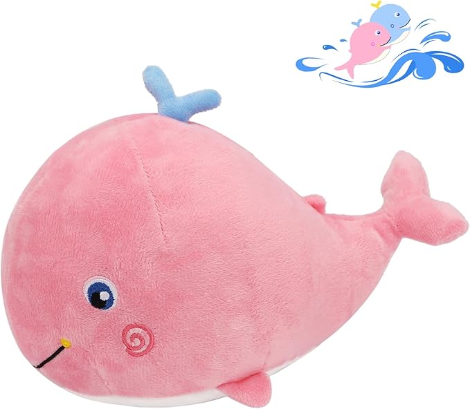 Squirting Whale Stuffed Animals Plush Pillow Cute Soft Cotton Plushies Pillows Kawaii Whale Toy Decor Gifts for Kids Boys Girls Adults (Pink, 10 Inch