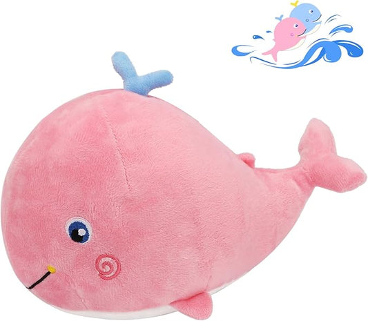 Squirting Whale Stuffed Animals Plush Pillow Cute Soft Cotton Plushies Pillows Kawaii Whale Toy Decor Gifts for Kids Boys Girls Adults (Pink, 10 Inch