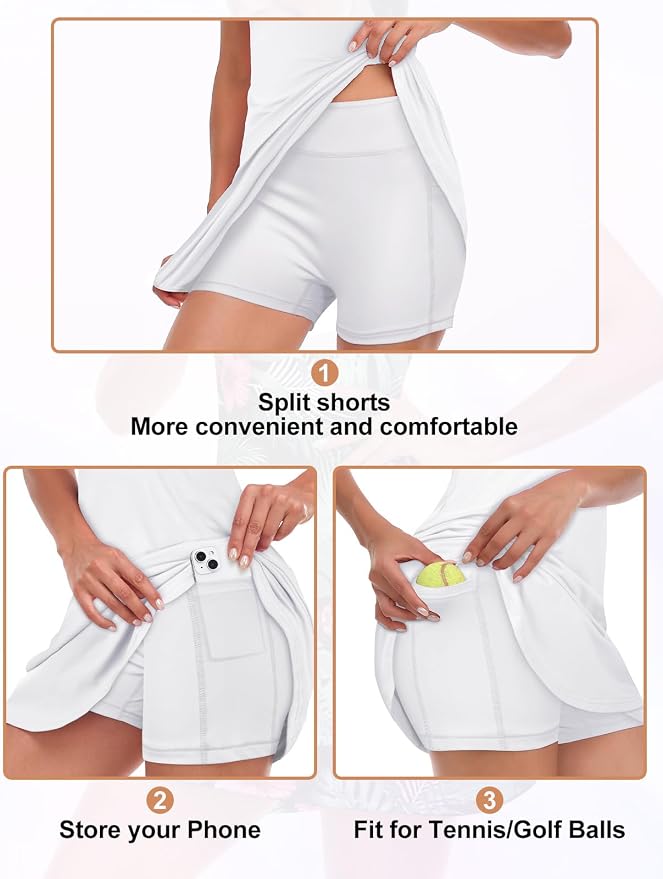 Viracy Tennis Dress for Women Sleeveless Golf Dresses with Shorts and Pockets Ruffle Zip Up Stand Collar Golf Outfits