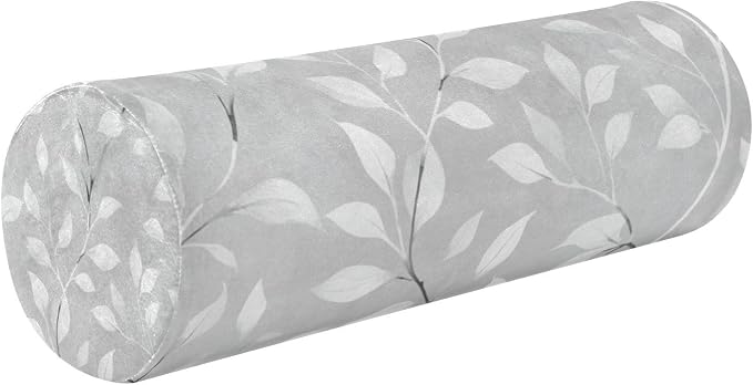 Grey Vine Leaves Neck Roll Pillow Bolster Round Health Memory Foam Long Cervical Cylinder Pillows with Removable Washable Cover for Body Bed Legs Back Yoga