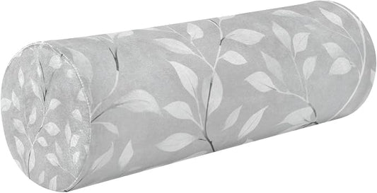 Grey Vine Leaves Neck Roll Pillow Bolster Round Health Memory Foam Long Cervical Cylinder Pillows with Removable Washable Cover for Body Bed Legs Back Yoga
