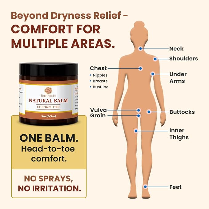Natruveda Vulva Balm for Women – No added Fragrance, Vaginal Moisturizer Cream, Hormone-Free, Vulva Cream for Dryness and Itching, Feminine Balm, Wet Hydration (3 oz, Cocoa Butter)