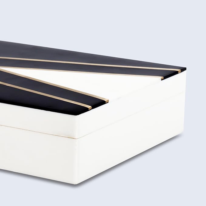 Handicrafts Home Black and White Decorative Storage Box with Lid–Large Coffee Table Storage Box, Handmade Resin Inlay Wooden Box, Remote Control Organizer, Keepsake Box, Home Decor Storage Box-12x6x2