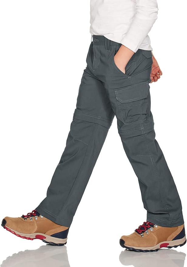 CQR Kids Youth Hiking Cargo Pants, UPF 50+ Quick Dry Convertible Zip Off Pants, Outdoor Camping Pants