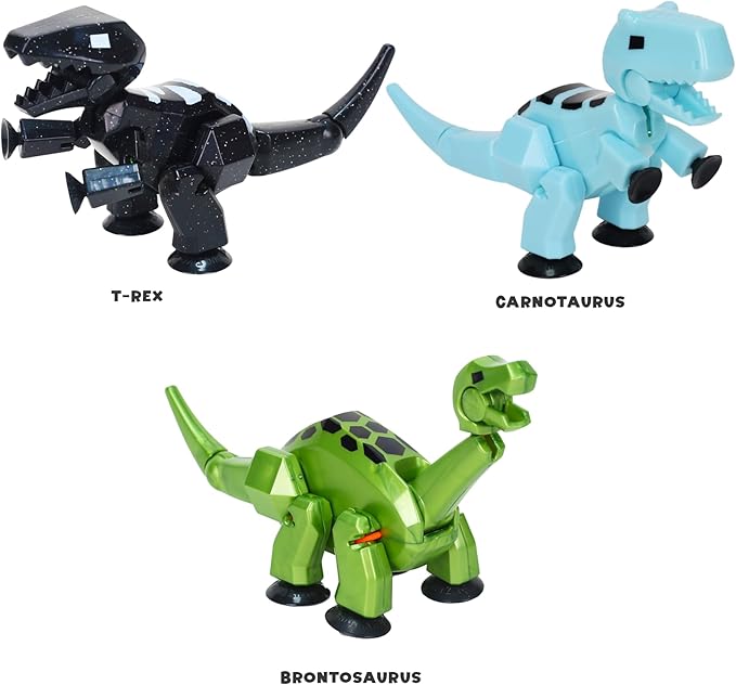 Zing Stikbot MEGA Dino 3 Pack - Includes Brontosaurus, T-Rex, and Carnotaurus, Create Stop Motion Animation, for Ages 4 and Up (Ice Blue, Space Black, Metallic Red)