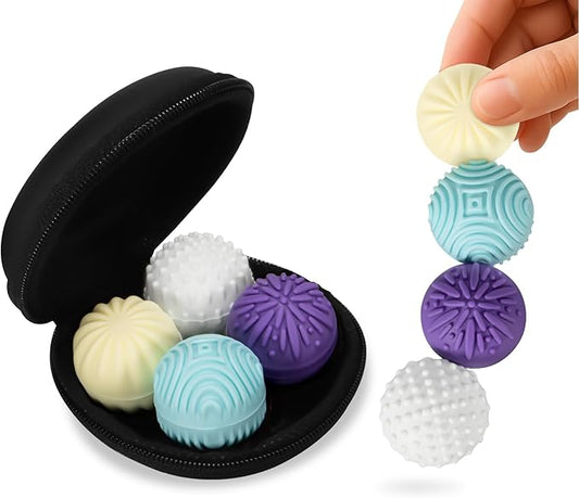 Magnetic Sensory Fidget Balls – 4-Pack Silicone Weighted Stress Relief Toys for Adults & Teens – Quiet, Textured Magnet Fidgets for ADHD, Autism & Anxiety – Gift for Desk, Travel & Office