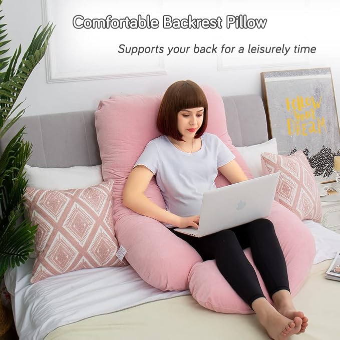 60 Inch Pregnancy Pillows for Sleeping, Extra Large U Shaped Body Pillow, Pregnancy Pillow, Maternity Pillow for Pregnant Women with Velour Cover (Pink)