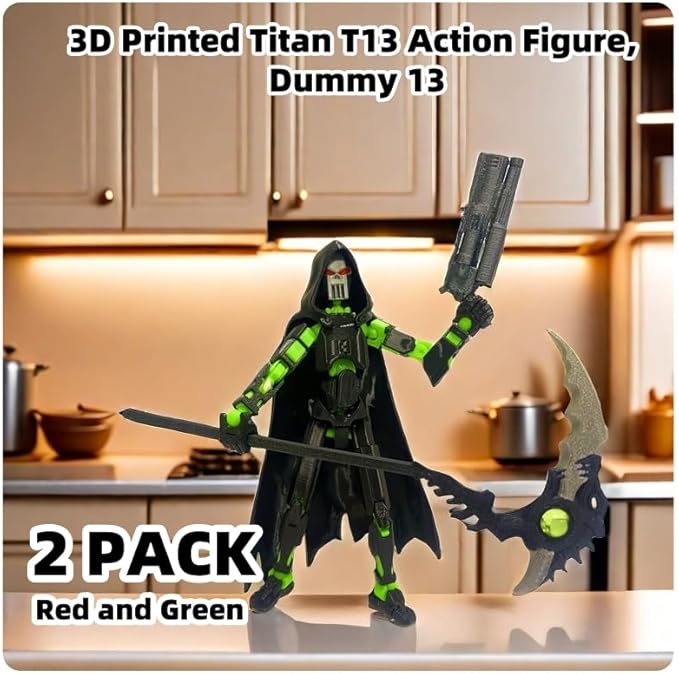 T13 Action Figure Assembly Completed, New 2Pcs Dummy 13, Lucky T13 Action Figure, 3D Printed Multi-Jointed Movable, Black Green, Black Red Devil's Scythe Action Figures