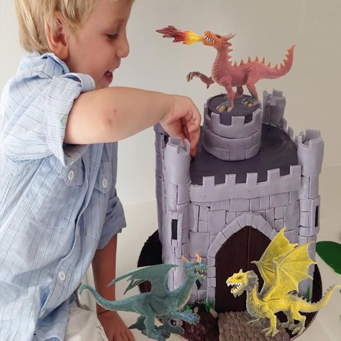 Large Dragon Toys, 6Pcs Dragon Action Figures Set Plastic Flying Dragon Figurines Toy for Kids Adults, Realistic Ancient Dragon Toys Cake Toppers for Kids Children Adults Birthday Party Decorations
