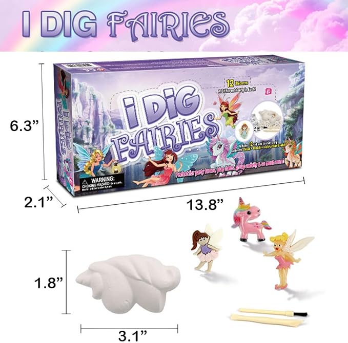Liberty Imports 12-Pack Fairy and Unicorn Excavation Kit for Kids - Enchanted Magical Digging Adventure - Ideal Party Favors, Educational STEM Toys for Girls and Boys