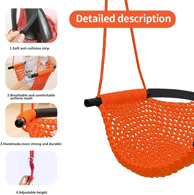 Hand-Knitting Toddler Swing, Swing Seat for Kids with Adjustable Ropes, Little tikes Swings Set, for Outdoor Indoor, Playground, Backyard (Orange)