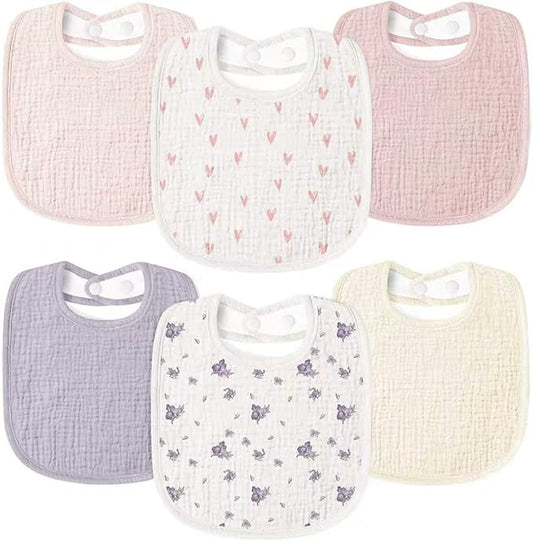 Susurration Muslin Baby Drool Bibs 6Pack Soft Square Adjustable Baby Bandana Bibs for Unisex Girls & Boys