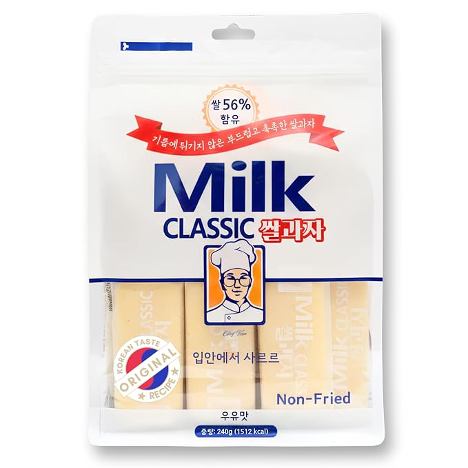 56% Milk Classic Korean Milk Rice Cracker Snacks, 8.46 oz, 1 Pack | asian snack, oven baked, non fried, wrapped sticks, light crispy texture, tea coffee pairing, lunchbox pantry