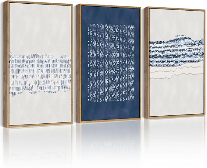 Drsoum Blue Abstract Boho Framed Wall Art Minimalist Mid-Century Modern Wall Decor Geometric Artwork Kitchen Dining Room 11x14in Natural Framed